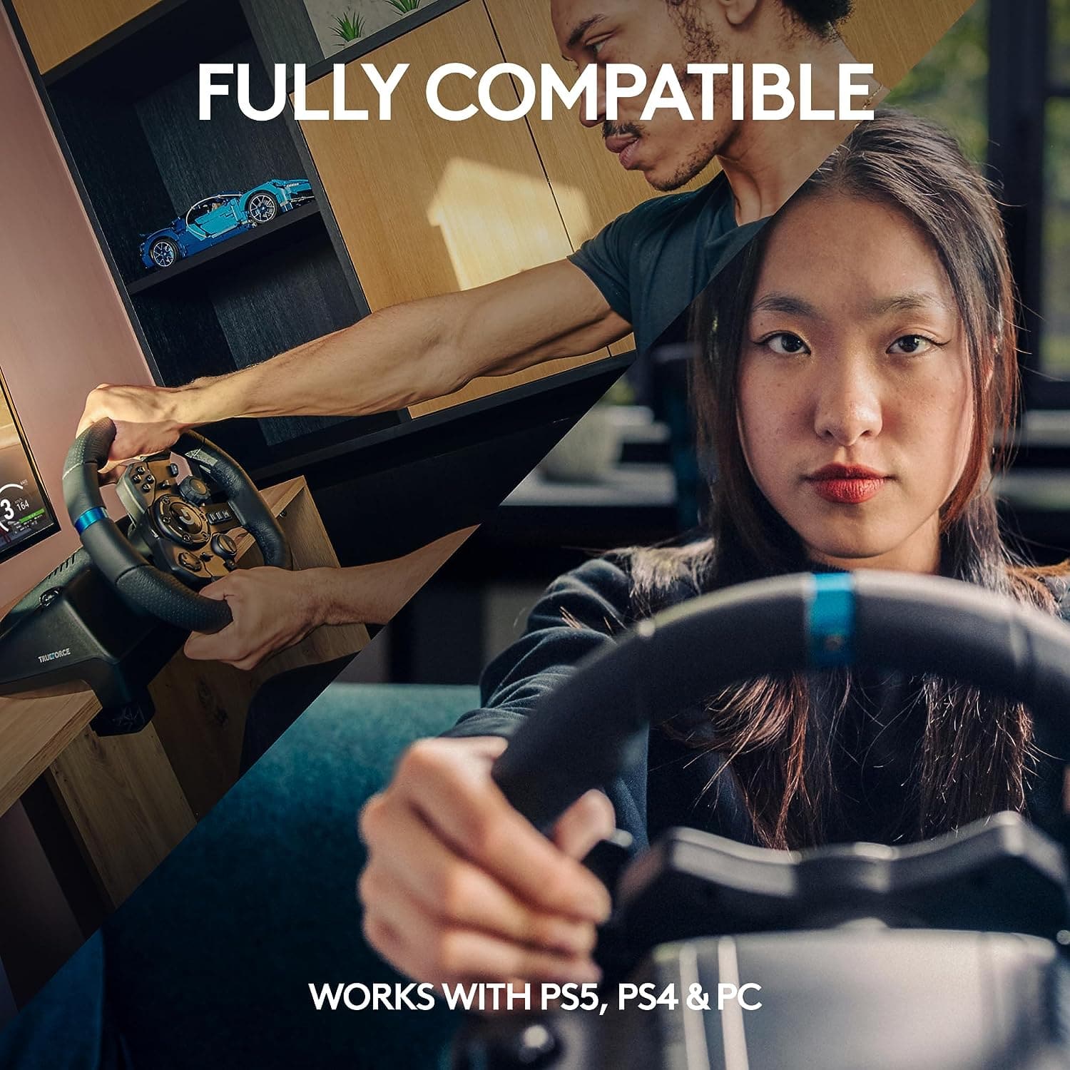 Logitech G923 Racing Wheel and Pedals, TRUEFORCE up to 1000 Hz Force Feedback, Responsive Driving Design, Dual Clutch Launch Control, Genuine Leather Wheel Cover, for PS5, PS4, PC, Mac - Black - 3
